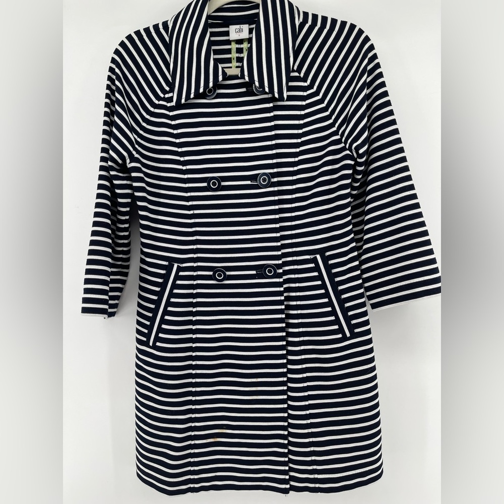 CAbi Trench Coat Maritime S Navy Stripe Double Breasted Nautical Mod Jacket 5151